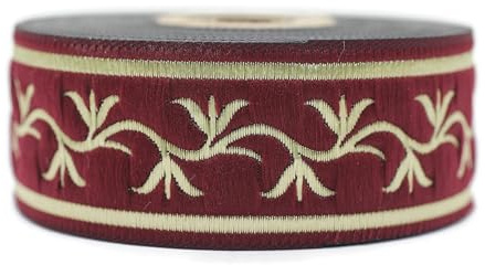 10 Meter Spule 35 mm breit Bordeaux Gold Efeu Jacquard Band Mittelalter Stoff Besatz Geschenkverpackung Hochzeit Party Dekoration 35073