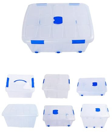 Jardin202 - Cajas de Almacenamiento Transparentes con Tapa Azul | Caja de ordenación | Pack 6 uds (30L)