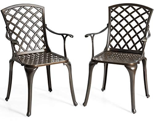 KOMFOTTEU 2er Set Gartenstuhl aus Aluminiumguss, Balkonstuhl mit Armlehne & Rückenlehne, Bistrostuhl bis 110 kg belastbar, Essstuhl für Garten Terrasse Esszimmer (Schwarz)