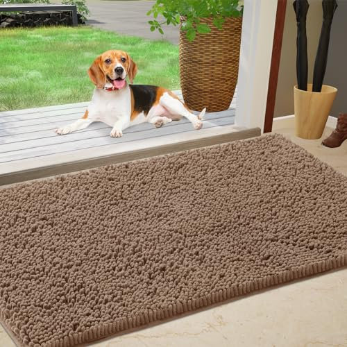 IM HOME Chenille Absorbent Outdoor Doormat 36 x 24, Washable Muddy Door Mats for Dog Non Slip Indoor Doormat Dog Mat for Muddy Paw Front Inside Doormats for Entryway Camel