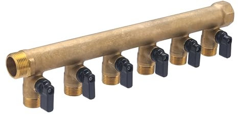 Colector macho-hembra 3/4-6 salidas macho 1/2 con válvulas | Conexión robusta y duradera para instalaciones de fontanería | Resistente a la corrosión | Fácil de instalar | QUICK PLOMBERIE