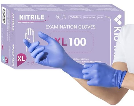 Kid-Man confezione da 10 guanti in nitrile viola taglia XL, protezione medica, protezione da sostanze chimiche e virus, 1000 pezzi, monouso - Made in Lituania