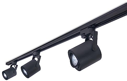 KOLORENO Steka Cubo Schienenleuchte - LED Seilleuchte Schienensystem - Schiene mit 3x GU10 Strahler- Dekorative Lampe Deckenstrahler - LED-Innenlampe - 1,5 m Lange Schiene - Schwarz