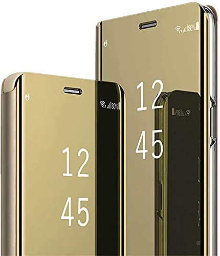 für Samsung S10e Hülle Spiegel Handyhülle für Samsung Galaxy S10e Flip Case 360 Grad Schutzhülle Klappbar Hard PC Stoßfest Cover Ständer Klapphülle Galaxy S10e Hüllen 5.8 (Gold)