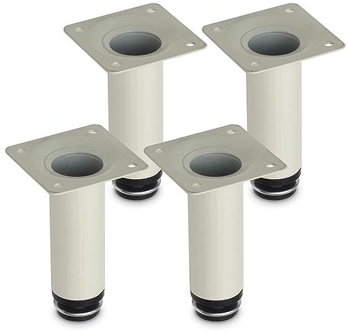 Mavö 4 Stück runde weiße Kommodenfüße verstellbare 10cm (+10mm) Möbelfüße Kurze Möbelbeine Sofabeine Schrankbeine AZO 100mm Weiss