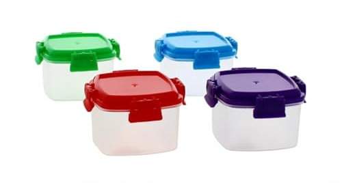 Be Charmed 4 Mini Food Storage Containers BPA Free With Lids Airtight Small Takeaway Stackable Plastic Clip Lock Tubs Leak Proof Pots Kitchen Pantry To Go Snacks Boxes With Locking Lid Reusable 62ml