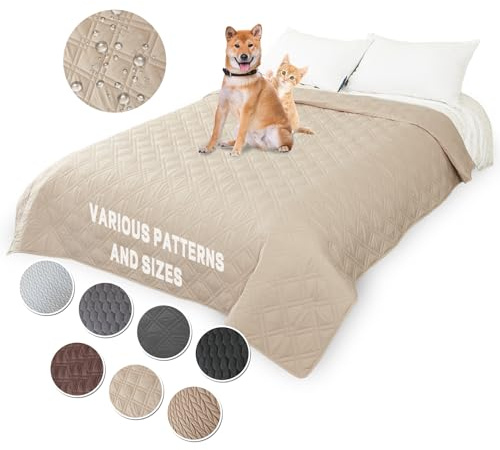 Wasserdichte Hundedecken 218 x 208cm, Robuste Hundematte als Schutz fürs Sofa & Bett, extra groß und Waschbar Haustier Decke für Hunde, Große rutschfeste Hundedecke für Hunde & Katzen Geeignet, Beige