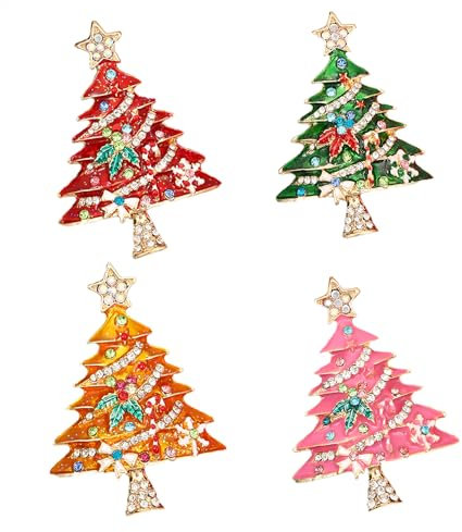 4 Stück Weihnachten Broschen Set mit Strass für Frauen, Wahohousee Kristall Pins Anstecker Weihnachtsschmuck Weihnachtsbäume Schmucknadeln für Weihnachten Dekorationen Give away Weihnachten