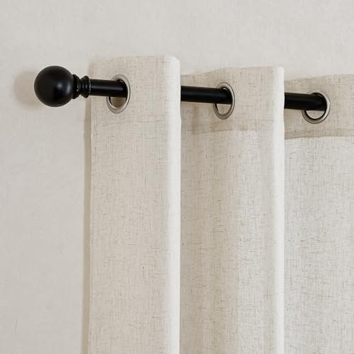 KGORGE Vorhänge Leinen Kurz Leinenvorhang Boho Halbtransparent Gardinen mit Ösen 2er Set 160cm x 140cm(HxB) Leinenoptik Landhaus Wohnzimmer Naturfarbe