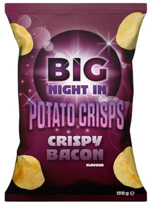 Big Night In Crispy Bacon Flavour Crisps Multipack | Crisps Share Bags | Vegan Friendly Snacks | 8 x 150g Bags