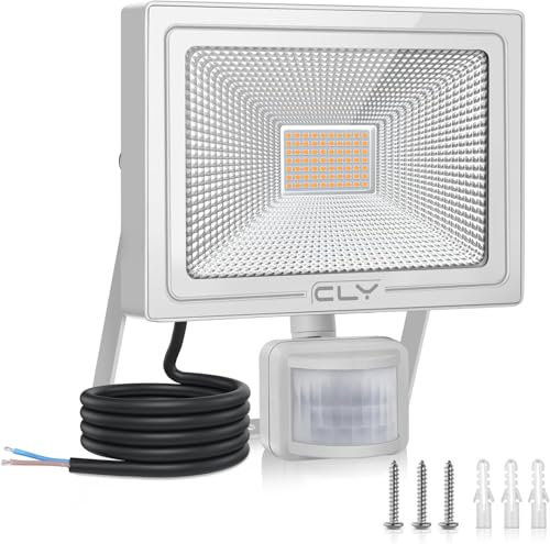 CLY LED Strahler mit Bewegungsmelder Außen 50W 4700LM Super Hell 2700K Warm Weiß LED Fluter IP66 Wasserdicht Außenstrahler Helligkeit Einstellbar Scheinwerfer für Garten Garage Hof Hinterhof