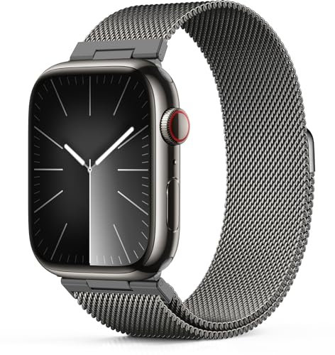Higgs Milanaise Armband Kompatibel mit Apple Watch Ultra 2/Ultra Armband 41mm 40mm 38mm 42mm 44mm 45mm 49mm Damen Herren, Edelstahl Metall Armbänder für iWatch Series 9 SE 8 7 6 5 4 3 2 1, Graphit