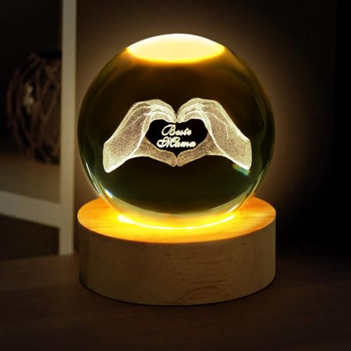 Starnearby Geschenke für Frauen, 6cm 3D Glas Kristall Nachtlicht - Gravur Herz aus Zwei Händen und Text Beste Mama! Muttertagsgeschenk Weihnachtsgeschenke Geburtstagsgeschenk für Mama