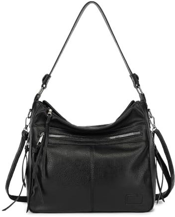 Wivmypog Hobo-Taschen für Damen, Umhängetasche mit Griff oben, PU-Leder, große Kapazität, Tragetasche, Handtasche (Schwarz)