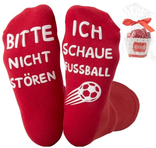 Belillpipi Fußball Socken Geschenke für Männer, Lustige Socken fussball Geschenke für Jungen Kinder mit Spruch Bitte nicht stören Ich schaue Fussball Geschenke Geburtstag Weihnachtstag(Rot)