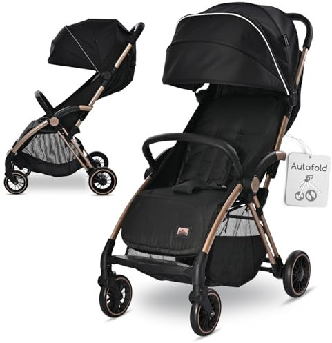 Lorelli Kinderwagen Quick, Sport Buggy klein zusammenklappbar, Einhand-Klappsystem in Sekunden, Nur 8,4 kg, Kompakter Sportsitz bis 22kg, Sitzbuggy, Baby Reisebuggy, Verstellbare Rückenlehne, schwarz