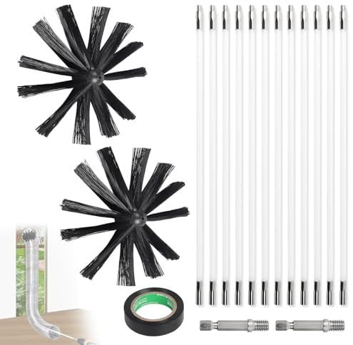 EFUTURETIME 4.8m Kit Spazzacamino per Canne Fumarie, Spazzola per Camino Ø 200 mm, 12 Aste Flessibili per la Pulizia del Camino da 410 mm, Utilizzabile con Cacciavite per Camini, Tubi, Asciugatrice