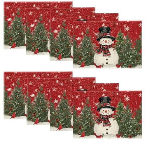 Artoid Mode Schneemann Rot Schals Kiefern Weihnachten Platzsets 8er Set, 30x45cm Urlaub Tischsets Waschbar Platzdeckchen Küche Party Deko