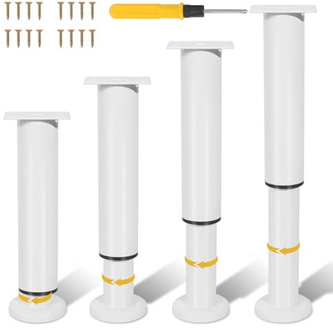 Izrielar 4er Möbelfüße Höhenverstellbar,18-30cm,Einstellbar Stahl Tischbeine,Vergrößerte Basis,Mit 16 Pcs Schrauben + 1 Pcs Schraubendreher,für Möbel Sofa Bett Nachttisch Schrank Kabinett(weiß)