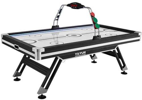 VEVOR Mesa de Hockey de Aire para Niños y Adultos Juego Air Hockey Mesa Marcador Electrónico Luces LED con 2 Discos y 2 Empujadores Juego de Hockey para Sala de Juegos, Hogar, 226,3x125x82 cm