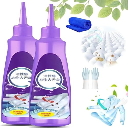 Active Enzyme Laundry Stain Remover, 2024 New Enzyme Laundry Stain Remover, Laundry Stain Remover Purple Bottle, Stubborn Stains Cleaner (2pcs)