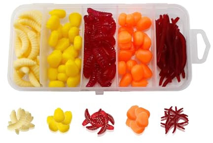 YOUZMY 100 Stück Künstliche Köder Würmer Fisch,Künstlicher Wurm,Angel Köder Box Set,Weiche Kunststoffwürmer Wurm Angelköder Wurm-Angelköder für Salzwasser und Süßwasser, Kunststoff Angelköder (100B)