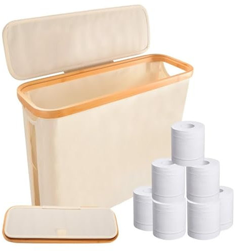 Cesta de Papel Higiénico, 43.5 * 14.5 * 35cm Cesta de Almacenamiento de Papel Higiénico con Tapa Organizador Papel Higienico para Papel Higiénico Estándar de 12 Rollos (Beige)