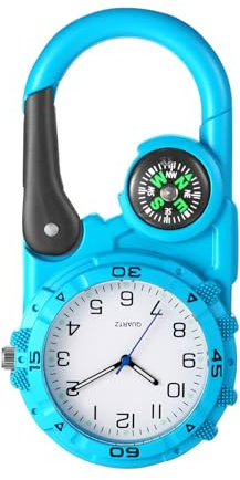 JewelryWe Karabineruhr Sport Uhr mit Karabiner: Blau Analog Quarz Kompass Taschenuhr Clip On Fob Uhr für Outdoor Wandern Camping Klettern Jagd Reisen