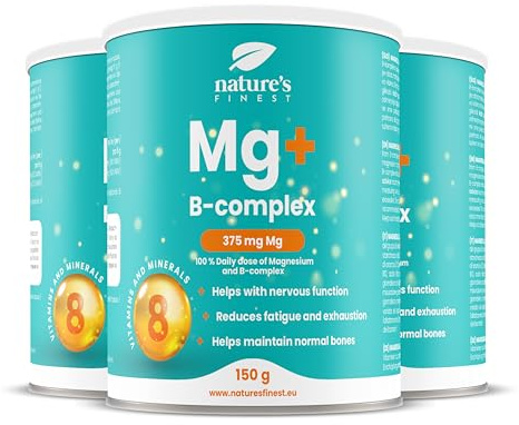 Nature’s Finest Magnesiumcitrat Hochdosiert mit B-Komplex - 375 mg Magnesium mit Vitamin B Komplex 5 - Magnesium Komplex Pulver für Energie, Muskeln & Nerven - Orange - 450 g - Hergestellt in der EU