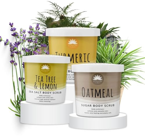 Bath & Body Scrub Bundle | 3 Pack Exfoliator Body Scrub 200g each - Sea Salt Tea Tree & Lemon, Oatmeal and Turmeric Sugar | Softens & Smoothens Your Skin by Sinta Gifts
