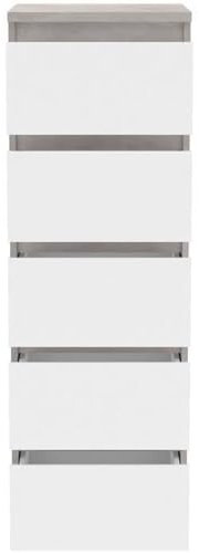 FORTE Chelsea Schmale Kommode 40 50, Kommode mit 5 Schubladen, Weißes Sideboard, Wohnzimmerkommode, Holzwerkstoff, Weiß/Betonoptik Holzdekor, 41,8 cm breit x 128 cm hoch x 42,2 cm tief