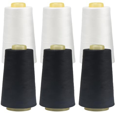 FOGAWA 6 rotoli Rocchetti di filo da cucito 40S/2, 3000 Yards Filato da cucito universale poliestere filo da cucito a mano Filo da cucire per Cucito, Quilting, Patchwork (Bianco+Nero)