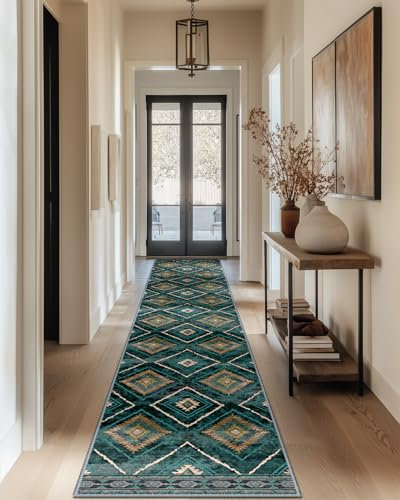 DEFYNEE Runner Rug 60x300cm for Hallways for Kitchens for Bedrooms for Offices Teal/Green