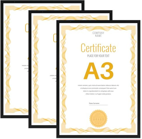Vasemouh Bilderrahmen A3 (29,7 x 42 cm) 3er-Set, schwarze Posterrahmen, geeignet für Wandmontage und große Dokumente