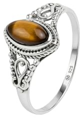 mantraroma Tigerauge Edelstein Ring Damen 925 Sterling Silber – Cabochon Vintage Silberring
