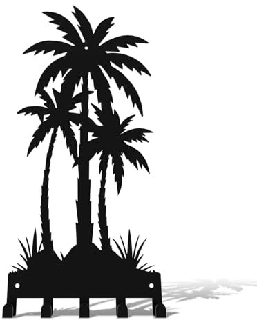 useNumber Black Metal Key Holder for Wall,Coconut Trees Key Hooks Wall Mount Whith 5 Hooks,Tropical Style Key Hanger Wall Decor for Front Door,Hallway,Entryway,Office