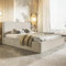 MOTIVENA Boho Polsterbett 160x200 mit Bettkasten, mit Stauraum, Bett Kopfteil Cord, ohne Matratze, Bett Cord, Beige Creme