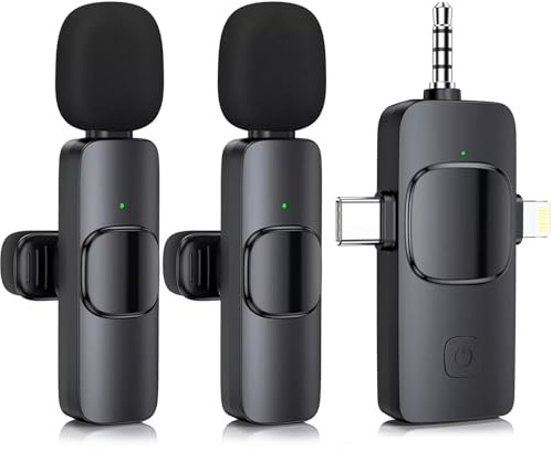 GOGARA Mini Microphone, 3 in 1 Wireless Microphone for iPhone, iPad, Android, Camera, Professional Wireless Lavalier Lapel Mics for Recording, YouTube, TikTok