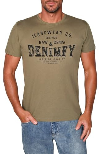 DENIMFY Tshirt Herren Baumwolle Regular Fit DFNuri Rundhals Kurzarm Sommer | Tee Shirt Logoprint Schwarz Grau Blau Grün Rot Weiß Navy S M L XL XXL 3XL 4XL 5XL
