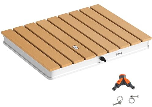Outsunny Bodendusche Gartendusche mit einstellbar Fußrad Aluminium Aussendusche bis 4 m Fontänenhöhe 70 x 55 cm Saunadusche Holzoptik rutschfeste Wetterfest Outdoor Campingdusche für Pool Sauna