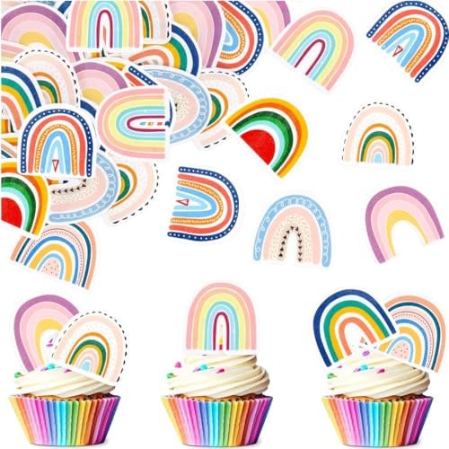 AYVRUOP 40 Stück Esspapier Tortendeko,Regenbogen Deko,Tortendeko Geburtstag Essbar,Tortendeko Regenbogen Essbare,Esspapier Regenbogen Cupcake Topper,Tortendeko Essbar
