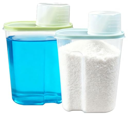 UHETLET 2PCS Dispensador de Detergente para Lavadora 2500 ml, Dosificador de Detergente en polvo o Líquido con Tapa Hermética y Vaso Medidor, Caja de Almacenamiento de Detergentes para Hogar