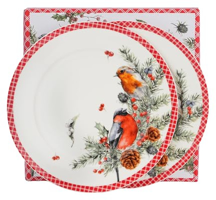 Duo Lot de 2 assiettes à gâteau Oiseaux de Noël 1 à 19 cm