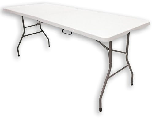 LHKveritas 240 cm Klapptisch – Weiß – Outdoor-Klapptisch für Picknick, Grillen, Garten, Camping, Hochzeiten, Partys und Catering
