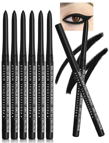 Erinde 6 Stück Gel Eyeliner Stift, Langanhaltend Kajalstift, 01# Schwarz