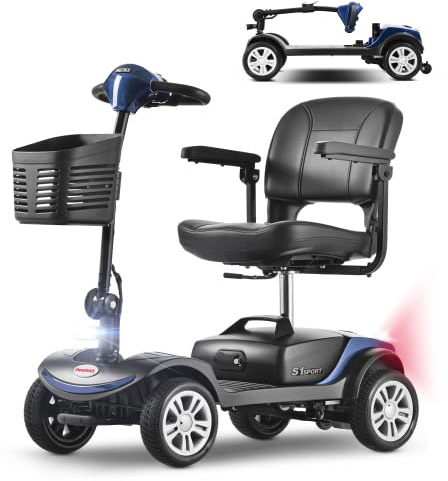 Seniorenmobil Elektromobil 4-Rad mit Sitz, 300W Motor, 136 kg Tragkraft, 6 km/h, herausnehmbarer Akku, 360° drehbarer Sitz, LED-Beleuchtung, elektromagnetische Bremse, Blau