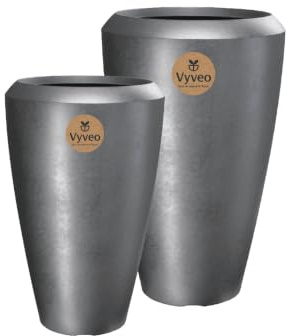 Vyveo - Vase Nalou - 2er-Set - Silber metallic - Blumentopf für den Innen- und Außeneinsatz - Übertopf - Pflanztopf - Pflanzgefäß