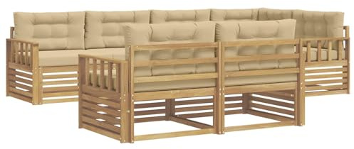 vidaXL Outdoor-Sofagarnitur mit Kissen 7 pcs Weiß und Beige Polyester, Garten Sofa, modernes Wohnzimmer, Robustes Möbel, Terrasse, Bequeme Lounge-Ecke