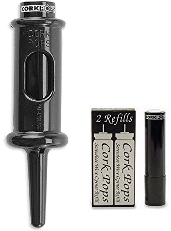 Cork Pops 12237 Original Wine Bottle Opener, Black With 3 13238 Refill Cartridges
