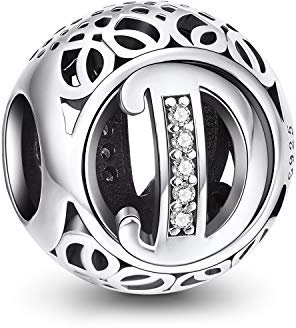NINGAN Buchstabe-Charm aus 925 Sterlingsilber, passend für europäische Armbänder (D)